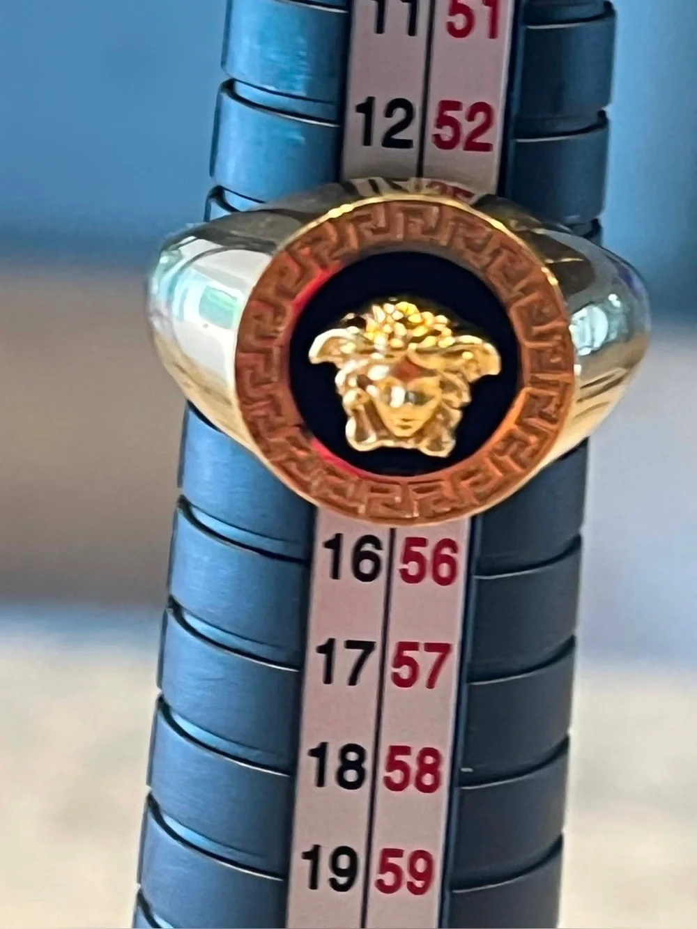 Versace Gold Medusa Signet Ring with Black Center